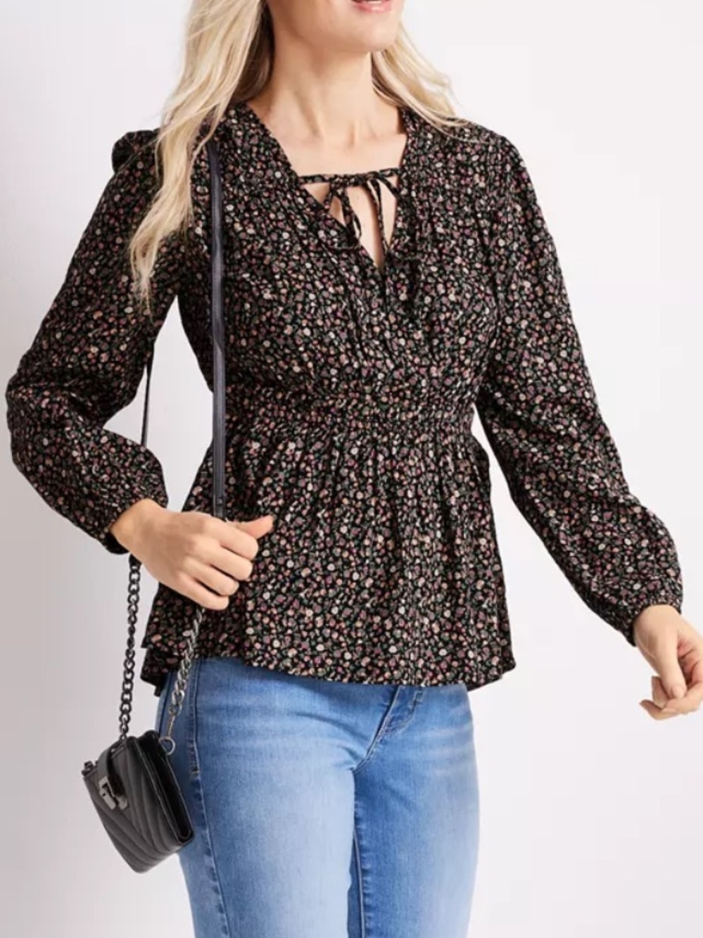 Maurices Black Floral Peplum Top Womens Medium